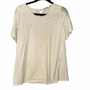 Soft Surroundings White Embroidered Short Sleeve Top Floral M